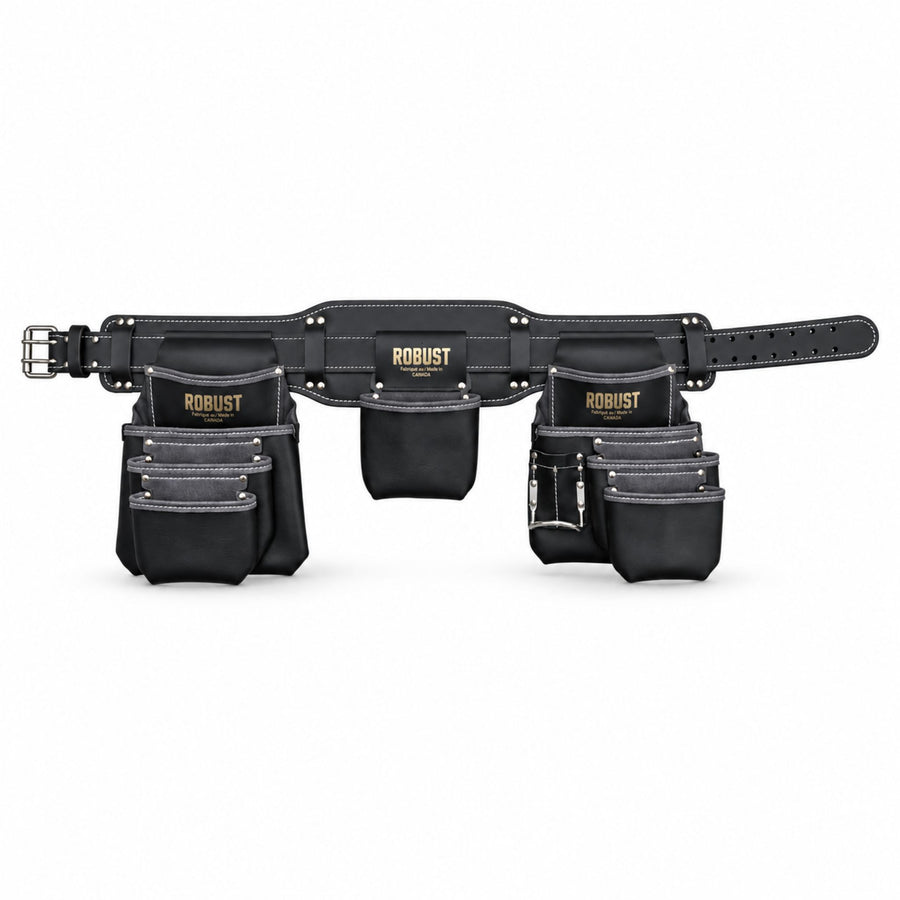 Ceinture à outils ROBUST 4 poches en cuir noir CamTech, 3 sacs et 9 poches, équipement de travail Camro Industrial