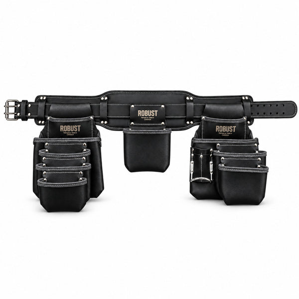 Ceinture à outils ROBUST 5 poches en cuir noir CamTech, 3 sacs et 10 poches, équipement de travail Camro Industrial