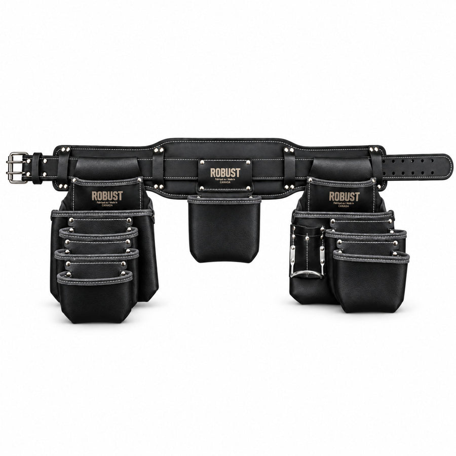 Ceinture à outils ROBUST 5 poches en cuir noir CamTech, 3 sacs et 10 poches, équipement de travail Camro Industrial