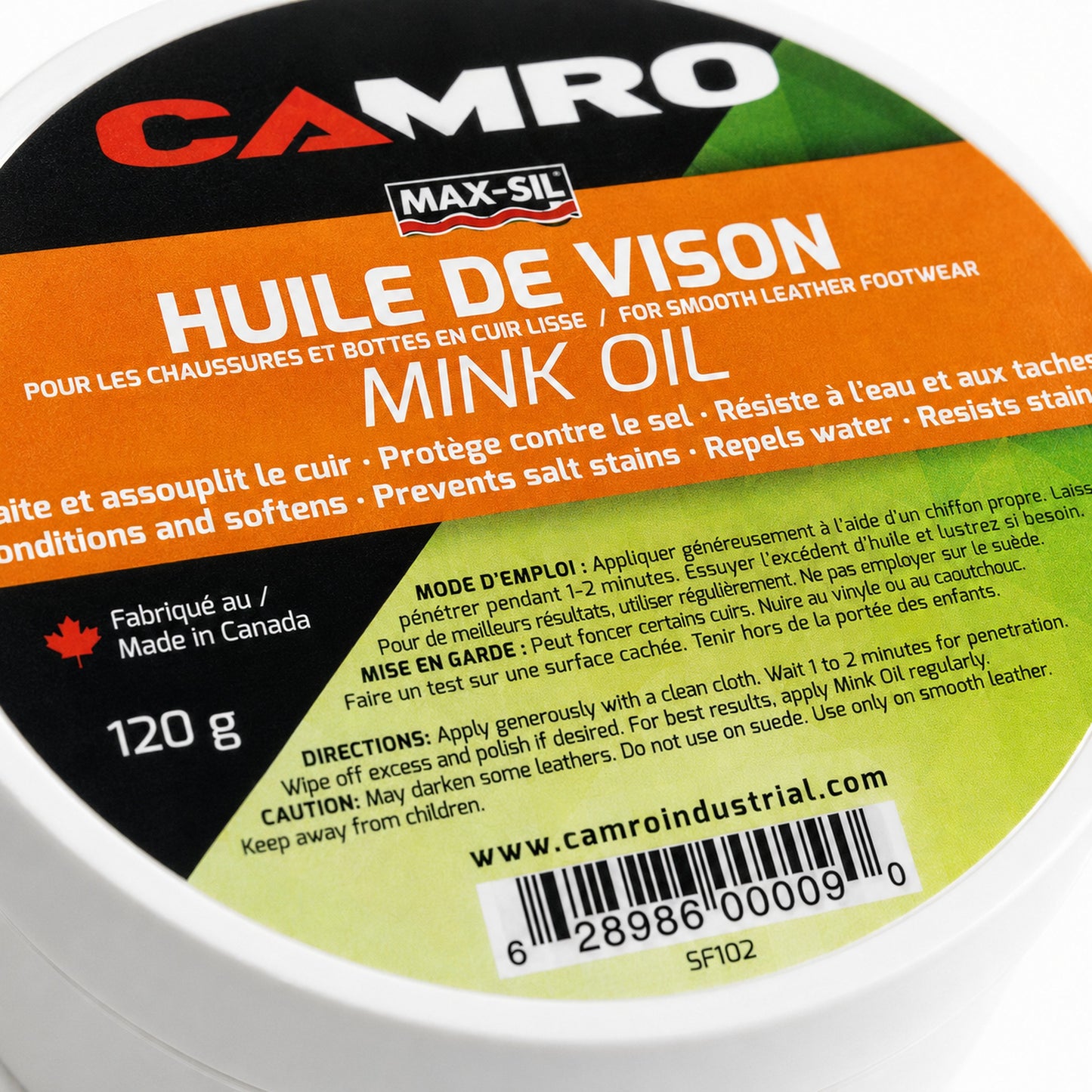 PÂTE IMPERMÉABILISANTE POUR CUIR - HUILE DE VISON 120 G - SF102 | Camro Industrial