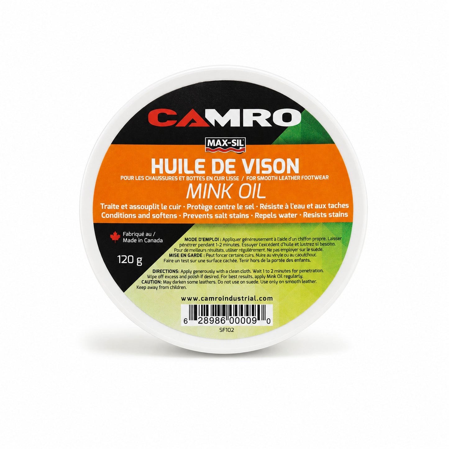 PÂTE IMPERMÉABILISANTE POUR CUIR - HUILE DE VISON 120 G - SF102 | Camro Industrial